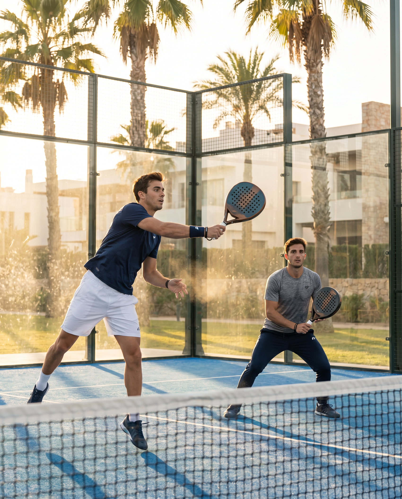 Padel doubles action on court
