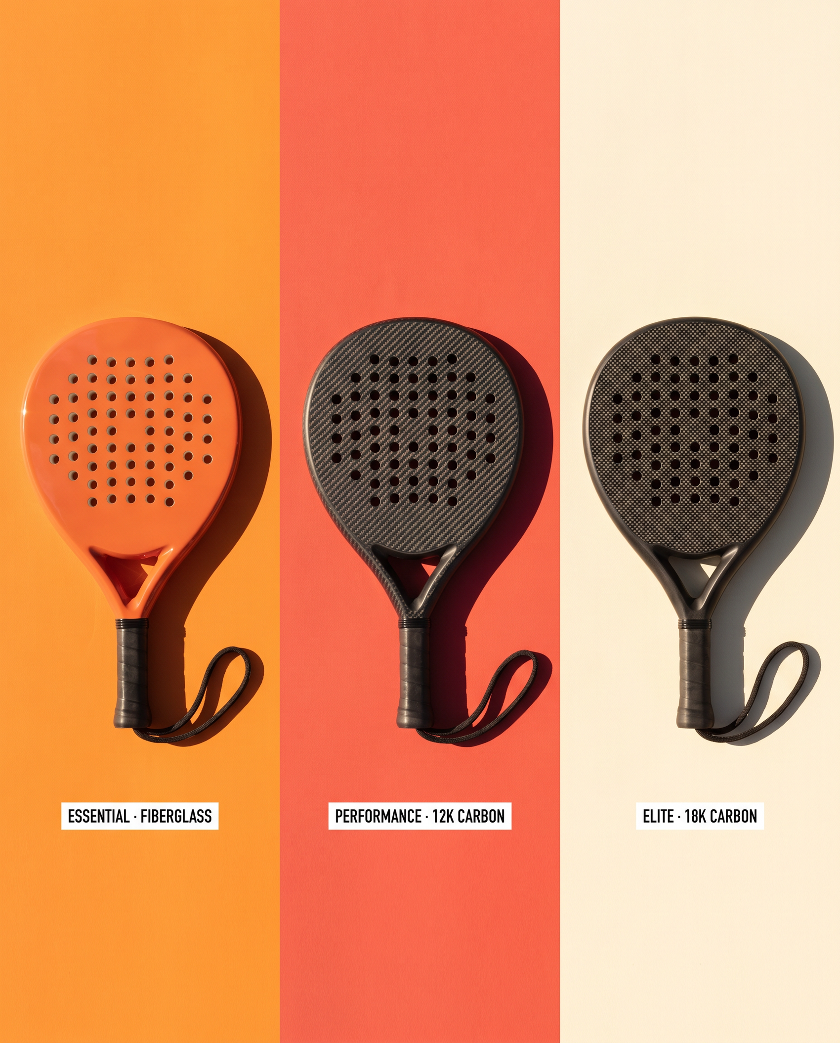 Padel builds: fiberglass, 12K carbon, 18K carbon