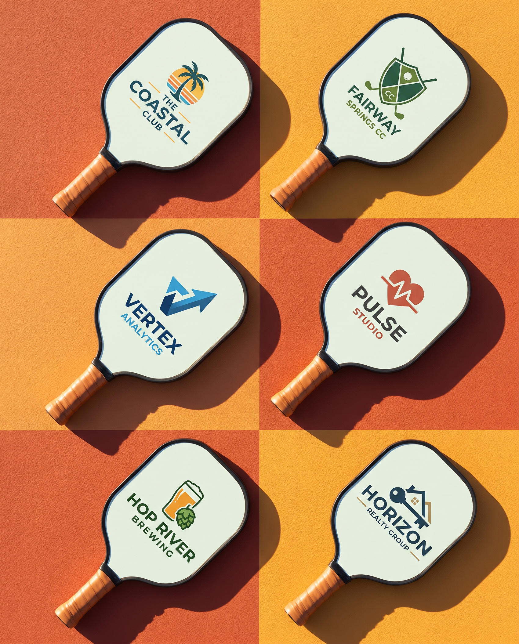 Six branded custom pickleball paddles