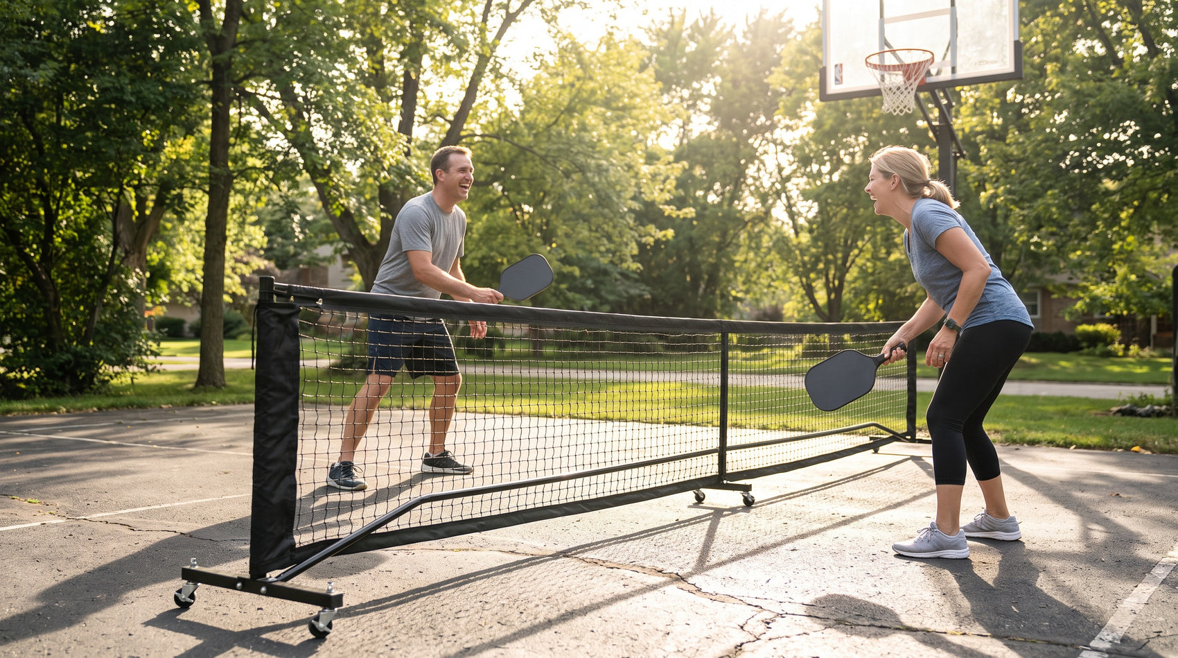 Portable net in a backyard game